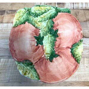 Vintage Italian Majolica Tomato-Themed Ceramic Plate With Leaf Accents